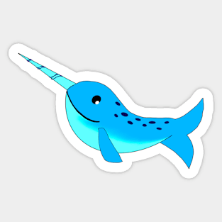 Blue cute Cartoon Narwhal Sticker